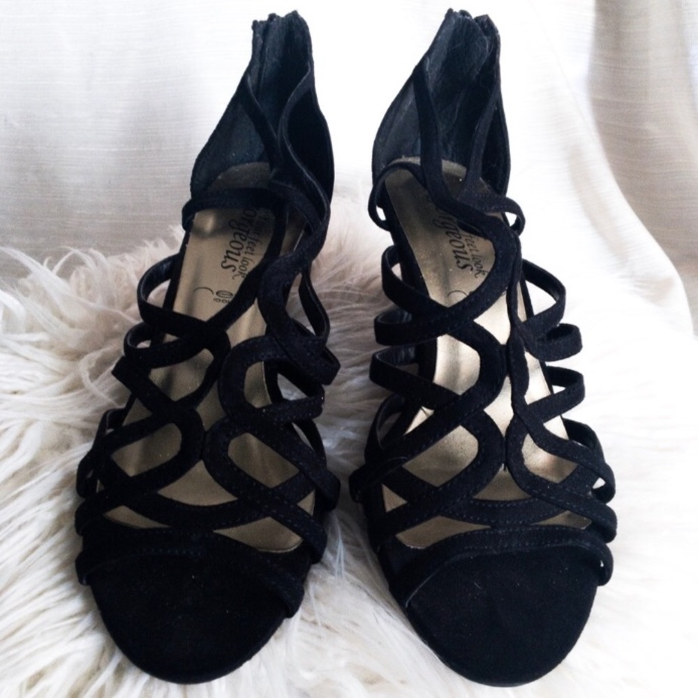 Gothic Black Harness Cage Heels Sandals New - Picture 4 of 8